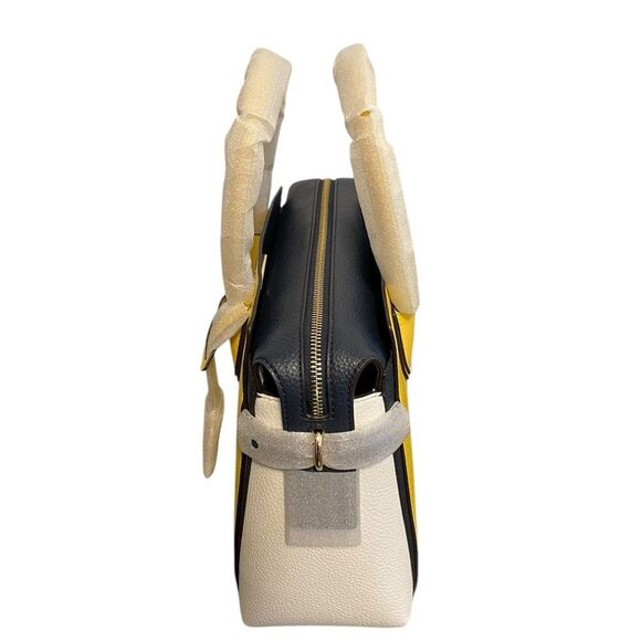 Michael Kors Mercer Medium Color-Block Belted Satchel Navy Yellow NEW - Picture 4 of 9